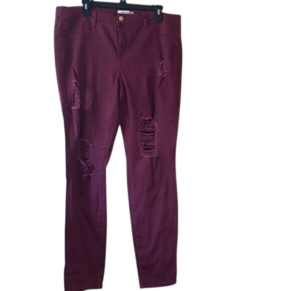 Refuge+ Womens Distressed Burgundy Skinny Leggings Size 16 - Picture 1 of 11